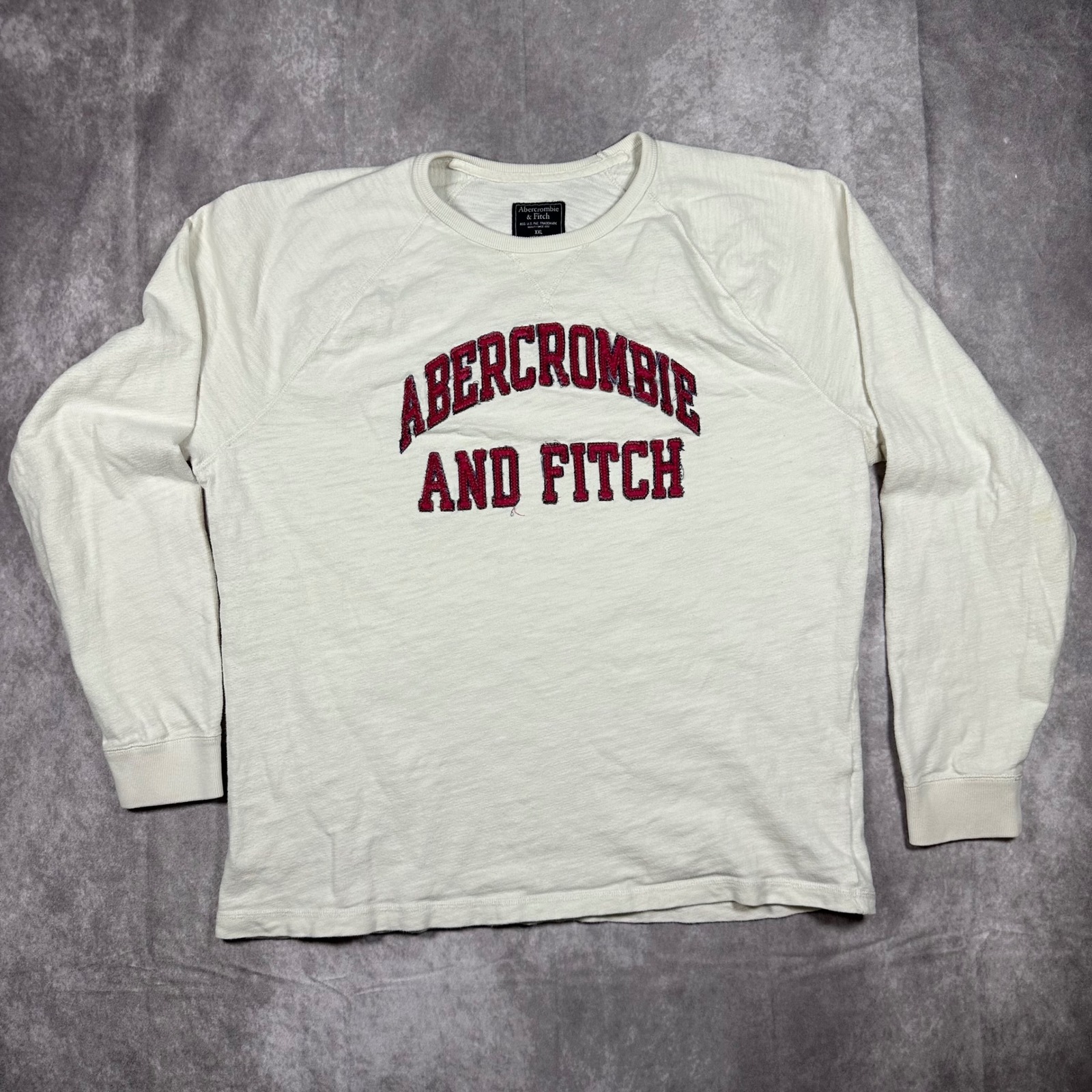 Abercrombie & Fitch Mens Xxl Off White Slub Knit Long Sleeve Raglan Sweatshirt